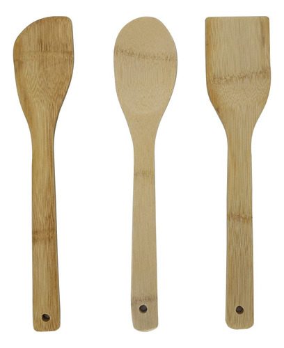 Juego Utensilios Cocina Bamboo X3 Espátula Cucharón 