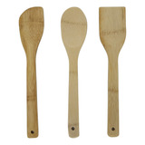 Juego Utensilios Cocina Bamboo X3 Espátula Cucharón 