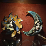 Figuras De Ceramica Antiguas Firmadas Sator Sol Luna Colgar