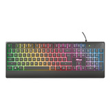 Teclado Gamer Trust Ziva Qwerty Espanhol Espanha Cor Preto Com Luz Rainbow