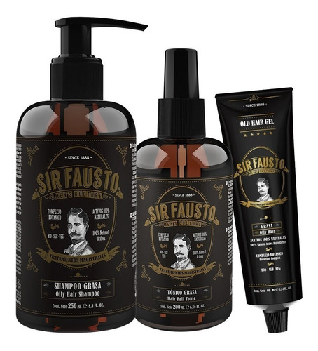 Kit Grasa Magistral Sir Fausto: Shampoo + Tónico + Pomo