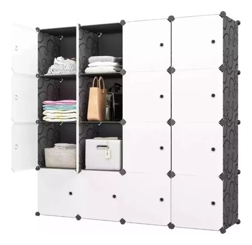 Clóset Modular Organizador De 16 Puertas En Blanco Y Negro