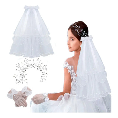 Velo De Primera Comunión Para Niñas Y Tocado Con Guantes | MercadoLibre