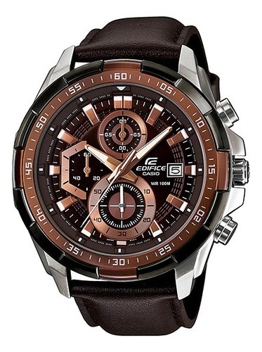 Reloj Casio Edifice Efr-539l-5avudf Hombre 100% Original Color De La Correa Marrón Color Del Bisel Plateado Color Del Fondo Marrón