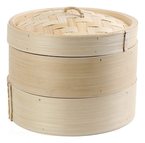 Juego De Olla Bamboo Steamer, 2 Niveles, 8 Pulgadas, Para Ha