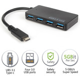 Hub Usb 3.0 Tipo C, 4 Puertos, Macbook - Pc  Win / Ios