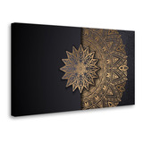 Quadro Decorativo Sala Preto Com Dourado Tela Grande 90x60cm