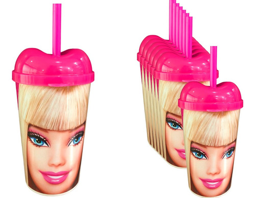 Vaso Pitillo Sorpresa Barbie X6  Fiesta Infantil