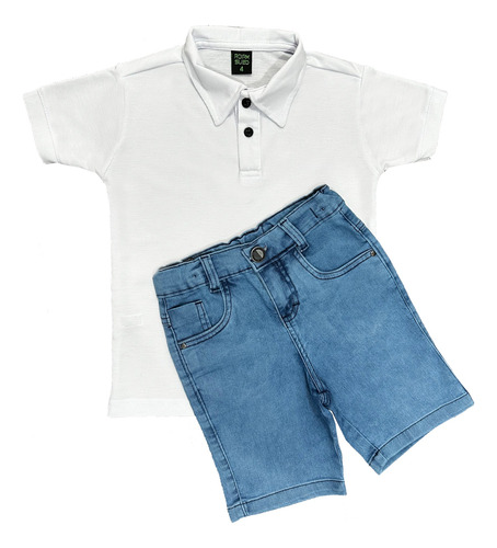 Kit Camisa Polo 10 Ao 16+bermuda Jeans Infantil Atacado