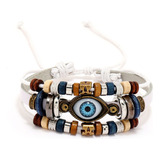 Pulsera Ojo Turco Amuleto Budista De Cuero Suerte Ajustable