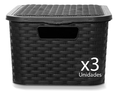 Canasto Organizador Tecson Lectra Símil Rattan Mediano X3uds