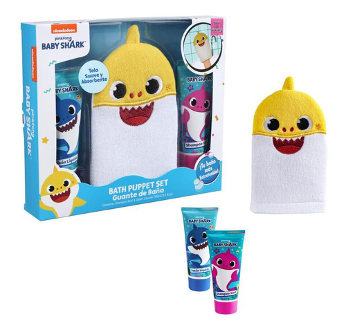 Set Baby Shark Guante De Baño + Shampoo  + Jabón Líquido 