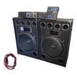 Combo Audio 2 Bafle 15 + Potencia + Mixer 4 Canales Bt Y Usb