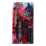 Set Ninja Katana Nunchaku Shuriken Completo X6 Pzs Juguete Color Negro
