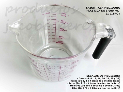 Taza Jarra Plástica Medidora De 1 Litro Cocina Repostería