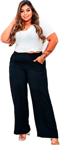 Calça Social Plus Size Pantalona Não Amassa Duna Com Forro