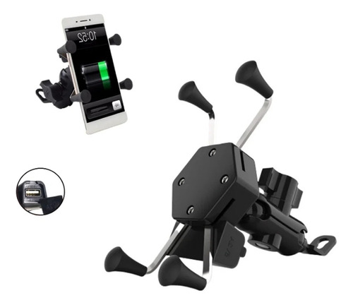 Porta Celular Para Moto Soporte Tipo X Con Cargador Usb /r&c