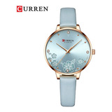 Relojes De Cuarzo Para Mujer De Cuero Impermeable Curren Color De La Correa Azul