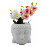 Vaso Decorativo Buda Branco Cerâmica Alto Padrão Orquídeas