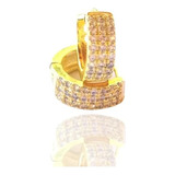 Brinco Argola 3 Fileiras 12mm Cravejadas Banhado A Ouro18k