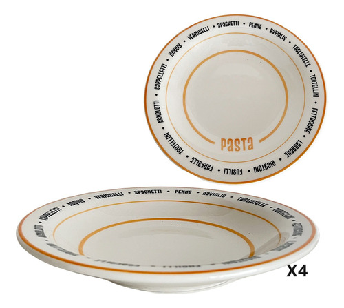 Set X4un Platos Hondos Pasta 23cm Con Diseño