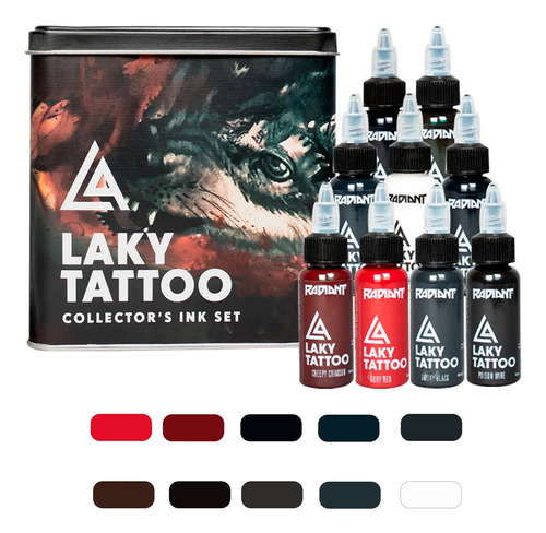 Set Tinta Para Tatuar Radiant Laky Tattoo 12colores 1oz