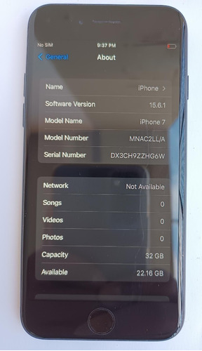  iPhone 7 32 Gb Negro Mate Bateria 94%