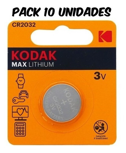 Pila Botón Kodak Max Lithium Cr2032 Pack X 10 Unidades 