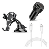 Combo Soporte Auto Celular Cargador Cable 1m Para iPhone