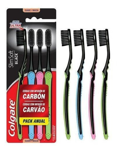 Escova Dental Colgate Slim Soft Black 4 Unidades