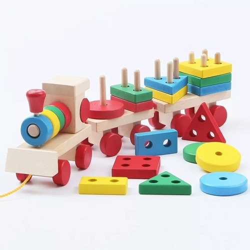 Tren Didáctico Montessori Encajar Figuras Geométricas Madera