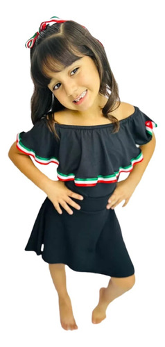 Blusa Mexicana Fiestas Patrias Para Niña,  Escote Campesino