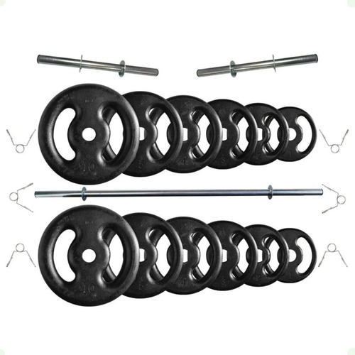 Kit 50kg De Anilhas + 2 Barras De Halteres + Barra De 150cm