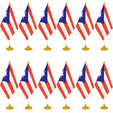 Mini Banderas Wxtwk, Poliéster, Puerto Rico, C/ Base, 12 Pcs