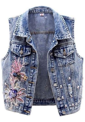 Jeans De Jeans Para Mujeres Beads Flowers Sequins Chaqueta