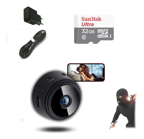 Mini Câmera Espiã Wifi Ip Smartcam + Cartão Memória 32g  