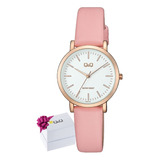 Reloj Dama Q&q Dorado Rosado Discreto Casual Diseño Elegante