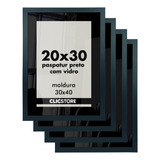 Kit 4 Moldura 20x30 Paspatur Preto Quadro Vidro Retrato Sala