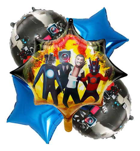 Set De 5 Globos Skibidi Toilet Cameraman Spekerma Cumpleaños