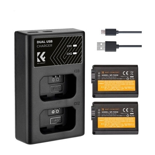 Cargador Doble Usb + Bater  K&f Concept Np-fw50 Para Sony