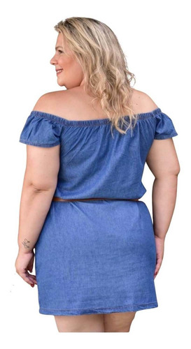 Vestido Jeans Ombro A Ombro Plus Size Do Xg Ao Xg4