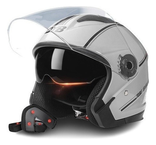 Set Casco Abierto Abatible Motociclista Uso Rudo Gafas Humo