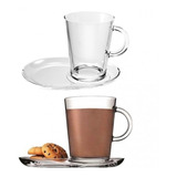 Taza Jarro Vaso Mug C/plato Vidrio Set X 2  400cc Importado