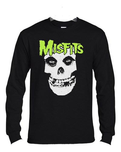 Polera Ml Misfits Cara Logo Verde Punk Abominatron