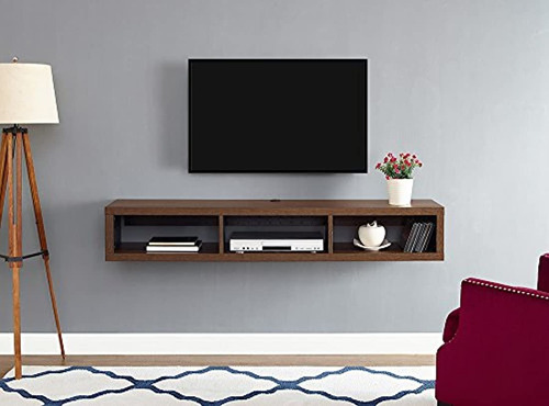 Mueble Para Tv Flotante Con Estantes De Madera Color Marrón