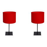 Combo X2 Lampara Velador Ches Moderno Mesa Dormitorio Negro Pantalla Roja Gioluce