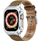 Malla Y Funda Cuero Marron/plat P/apple Watch 49mm Ultra 1/2