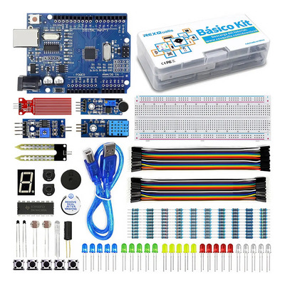 REXQualis Básico Kit Compatible Con Arduino Uno Con Español Tutorial, Placa controladora CH340 UNO R3, placa de pruebas 830, 120 resistencias y otros módulos diversos | MercadoLibre