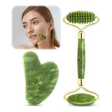 Rodillo Masaje Facial De Jade Gua Sha Rejuvenece Kit