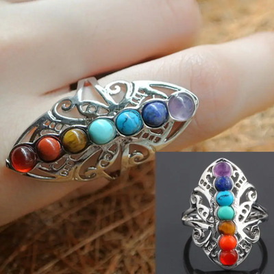 Anillo Con Gemas De Reiki Para Sanación De 7 Chakras, Hueco,